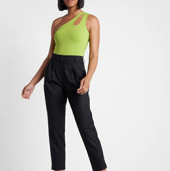 Express Body Contour One Shoulder  Cut Out Cropped Sweater Tank Lime Green XS - Picture 3 of 7
